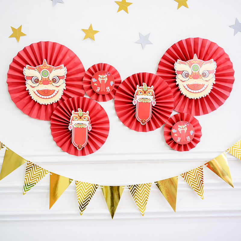 Middle Country Wind Birthday Decorations Lion Hair Clip Paper Stickers from sticky paper Spring Festival New Year's arranged festive costume to wake up the lion