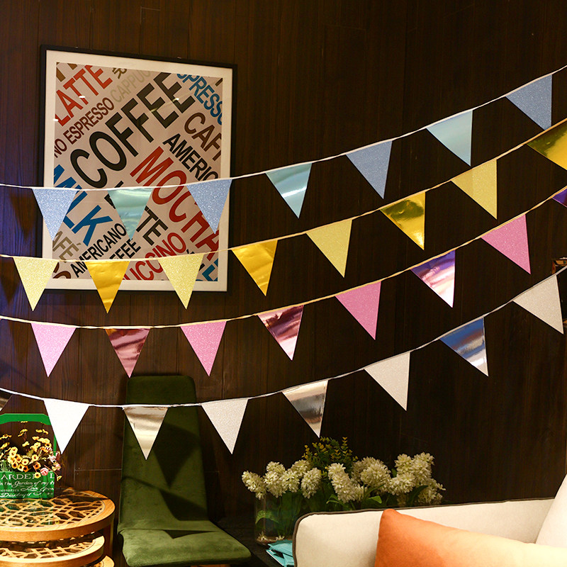 Birthday pennant party arrangement pull flag banner baby one-year-old bunting decoration background wall wedding opening pull flower