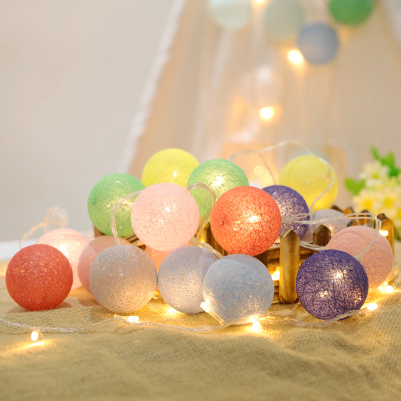 Cotton ball small lanterns Happy birthday decoration light string bedroom curtain lantern ball light arrangement romantic and warm