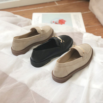 Lefu shoes womens soft leather 2022 new 100 hitch Han version retro flat bottom single shoes female one foot pedal small leather shoes women Inn