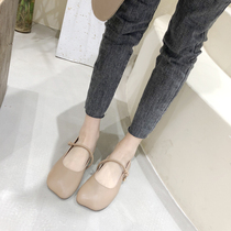 Genuine leather calf leather flat bottom single shoe woman 2022 spring new 100 hitch Han version retro grandma shoes woman a foot pedal bean-bean shoes