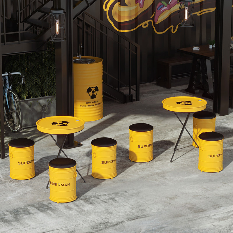 Milk Tea Shop Table and Chair Combination Net Red Industrial Style Cafe Studio Creative Bar Clear Bar Iron Art Outside Tables and Chairs