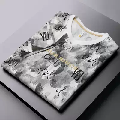 Home Daily~Different fabric material Casual Ice Silk T-shirt men~Printed round neck short sleeve summer