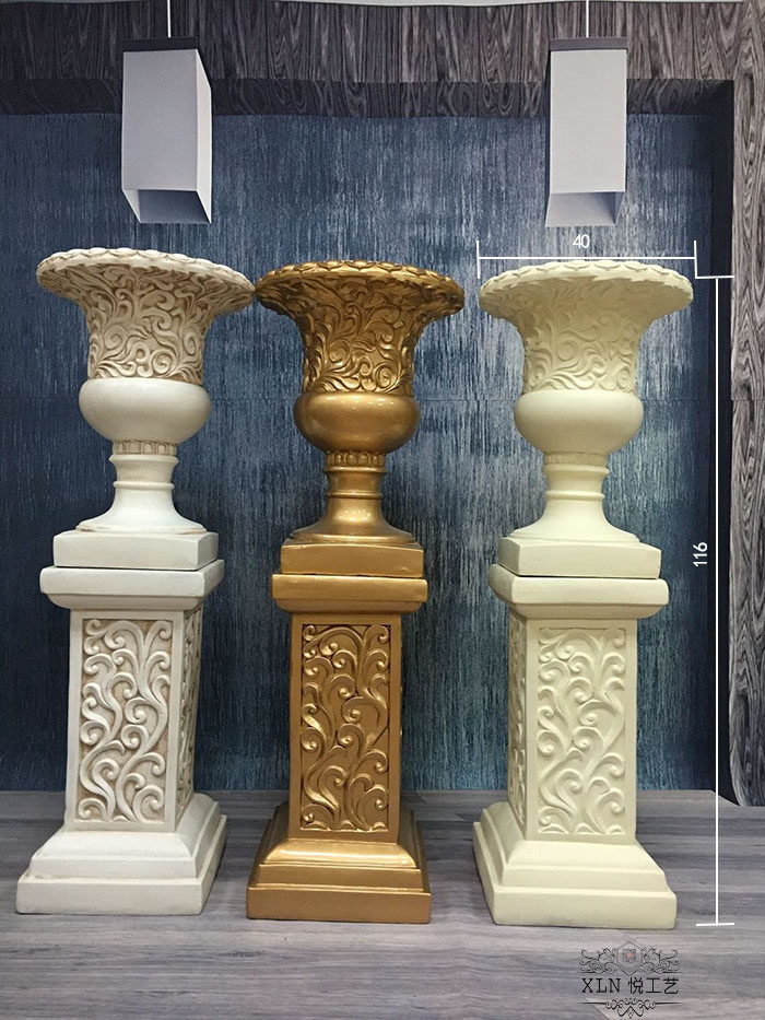 Wedding Props Golden Resin European-style Roman flower pots Roman column road leading wedding arrangement T stage Stage Yingbin District-Taobao