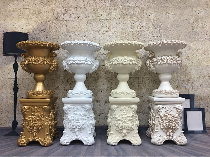 Golden Roman Column Wedding Props Style Wedding Tai Road Leiving Stage Welcome Area FRP Flower Pot