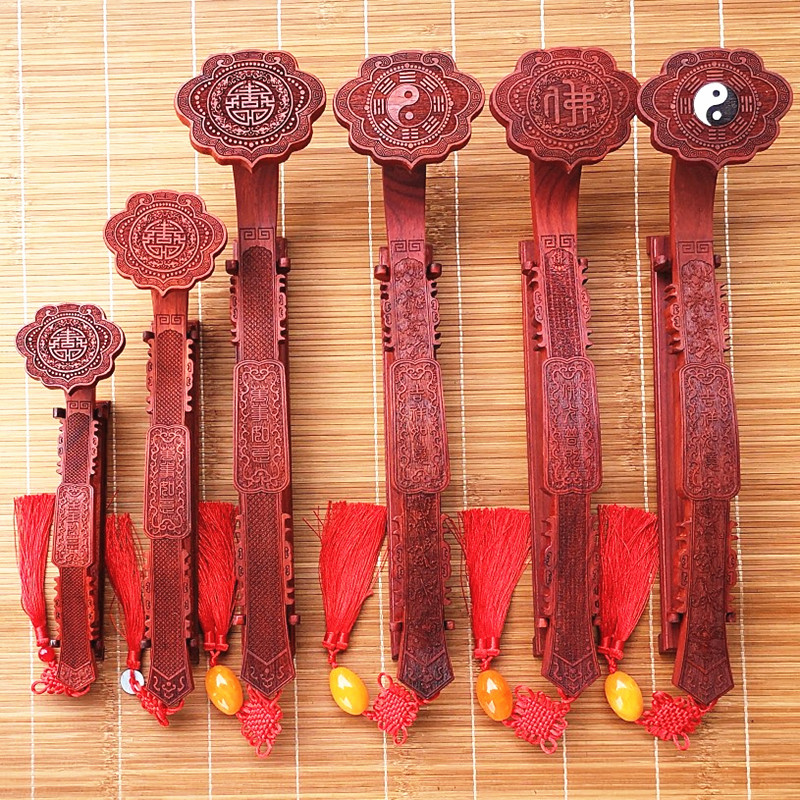 Wood Carving Auspicious Ruyi Pendulum Pieces Red Wood Flowers Pears Wood Quality Living Room Xuanguan Decorative Solid Wood Monastery Holding a Buddhist Gift