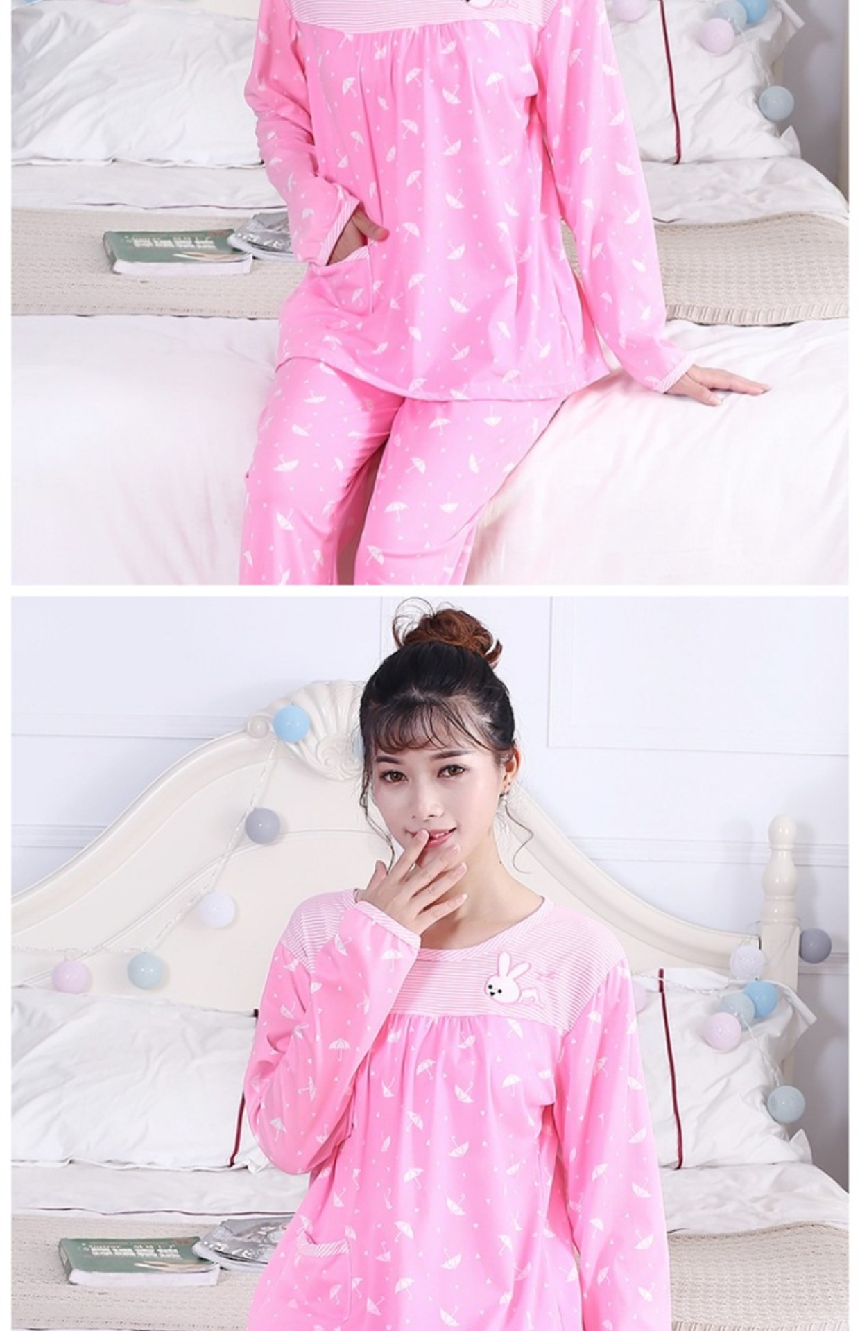 Bộ đồ ngủ mùa xuân và mùa thu đông nữ dài tay cotton hai mảnh phục vụ nhà phù hợp với phim hoạt hình dễ thương dày cỡ lớn thời trang nữ cao cấp