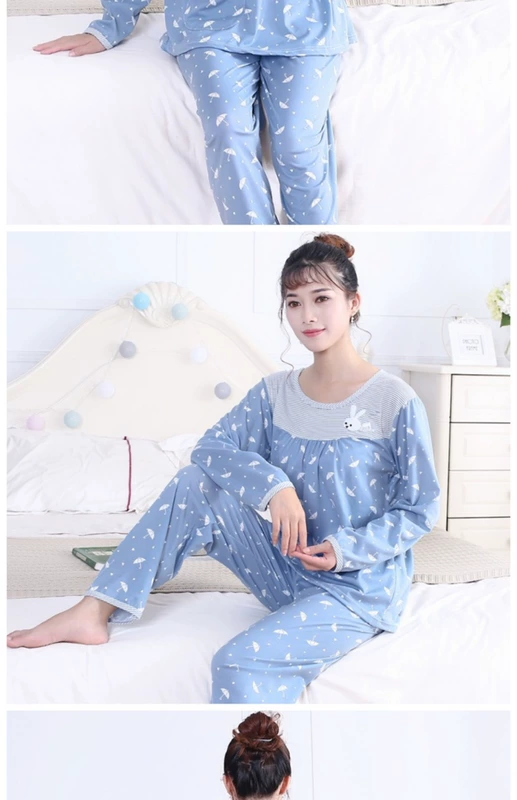 Bộ đồ ngủ mùa xuân và mùa thu đông nữ dài tay cotton hai mảnh phục vụ nhà phù hợp với phim hoạt hình dễ thương dày cỡ lớn đồ bộ nữ mặc nhà