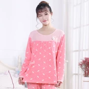 Bộ đồ ngủ mùa xuân và mùa thu đông nữ dài tay cotton hai mảnh phục vụ nhà phù hợp với phim hoạt hình dễ thương dày cỡ lớn