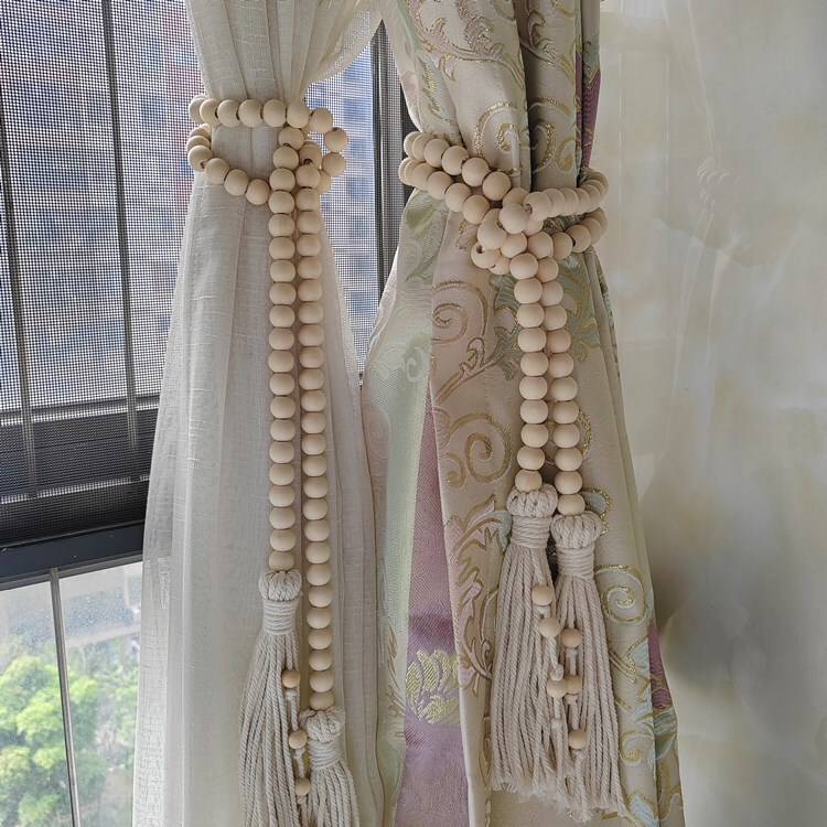Casual ins Handmade Wooden Beads Curtain Strap Lanyard Hemp Rope Pendant Tie B&B Living Room Tie Curtain Buckle Casual ins Handmade Wooden Beads Curtain Strap Lanyard Hemp Rope Pendant Tie B&B Living Room Tie Curtain Buckle