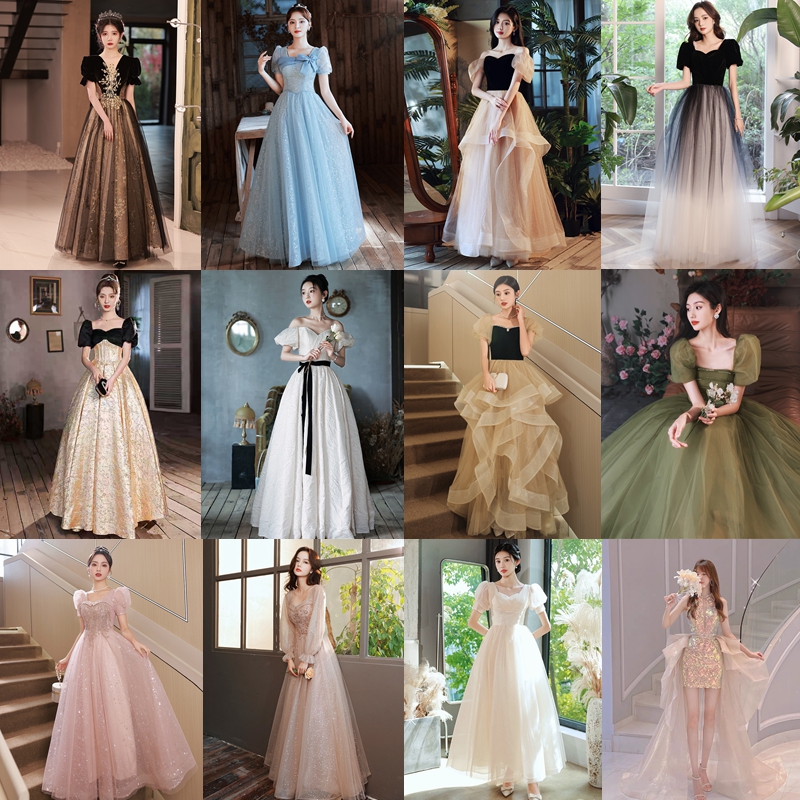 Evening dress for bride, long fitted bridesmaid dress, Korean style