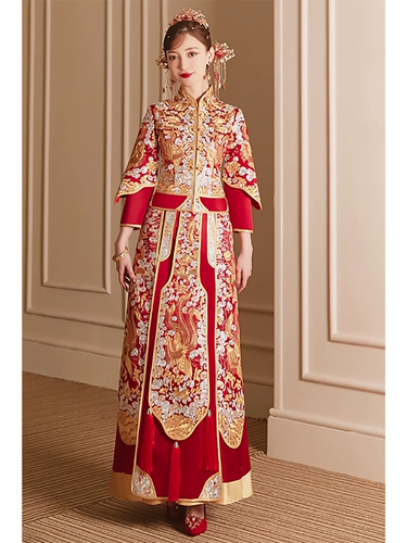 Традиционный свадебный наряд Сюхэ, свадебное платье для невесты, облегающий крой, дракон и феникс