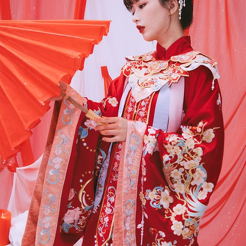 Аренда [Peach Blossom Sequence] Nihuangming Hanfu Yun Wlead Wedding Cloud Сервер свадебной одежды выходит для обслуживания тяжелых рабочих, вышитых Phoenix