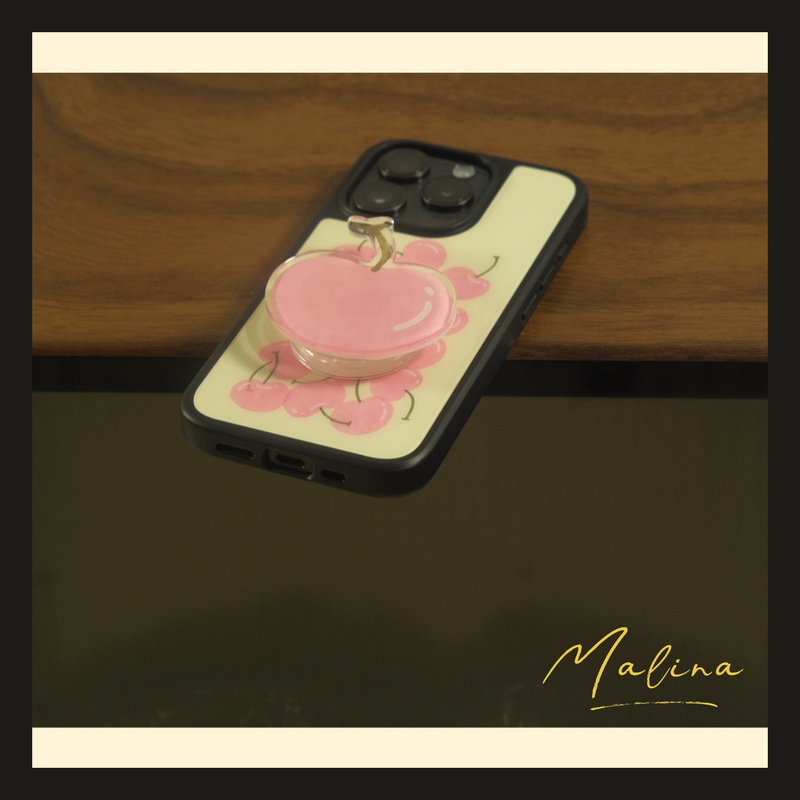 ins Girly Pink Cherry Black Frame Frosted Magnetic Phone Case Suitable for Apple Iphone17Promax Phone Case 15Pro Glass Phone Case 14P Full Coverage 13 Phone Case 12 Niche 16