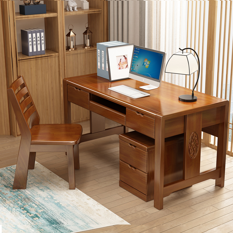 Solid wood desk Study desk Computer desk Student desk chair Home Chinese modern simple study Bedroom desk