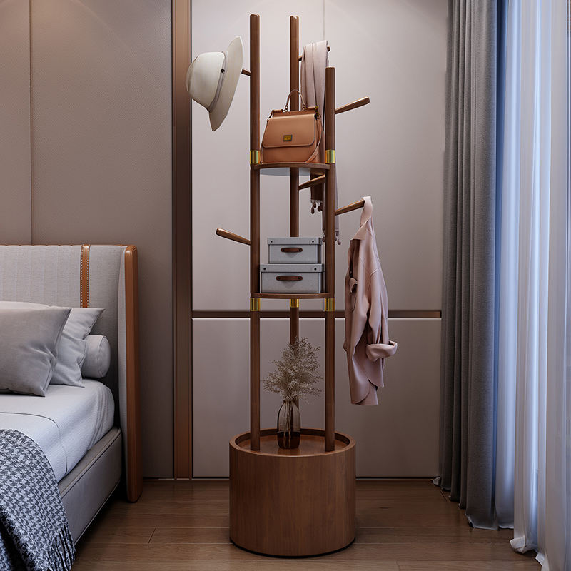 Chinese style solid wood hanger modern minimalist floor-to-ceiling bedroom coat rack household storage cabinet multi-functional clothes rack