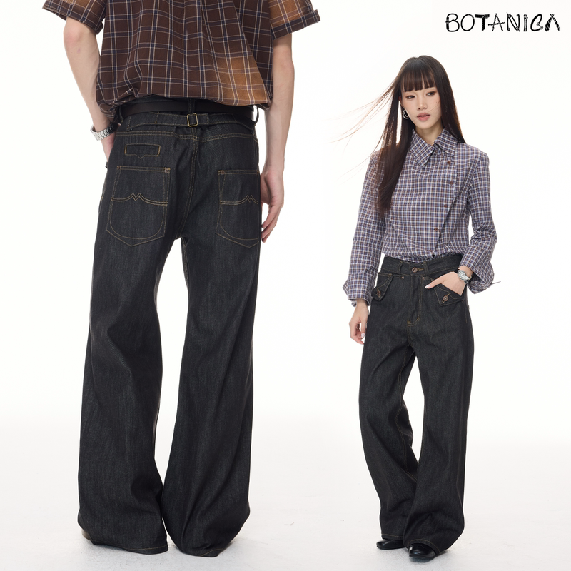 Botanica Paris Button-Flap Pocket Original Color Jeans American Retro Denim Wide-Leg Cleanfit Old Money Style Pants