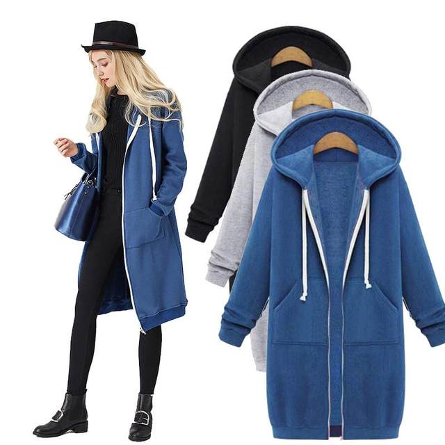 European station 2020 autumn and winter new large size women's hooded long-sleeved sweater sweater mid-length plus fleece cardigan jacket