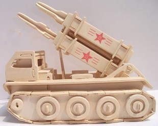 Wooden simulation model-Patriot missile tetrad DIY wooden assembled wooden puzzle toy missile chariot