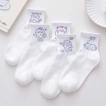 White socks womens mid-tube socks ins tide summer thin cotton cute Japanese cartoon wild stockings spring and autumn models
