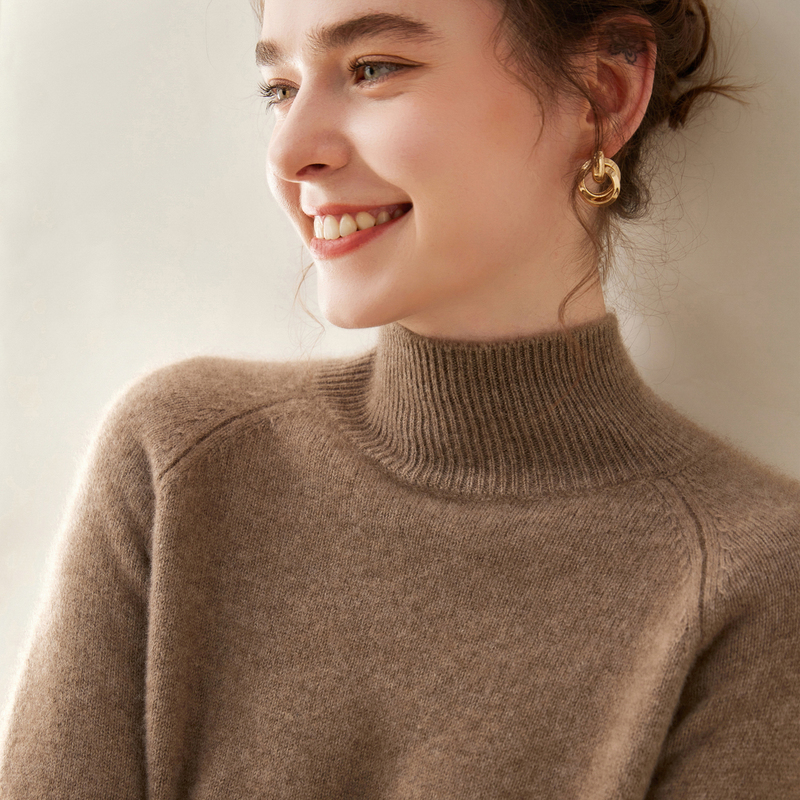 2025 Autumn/Winter New Half-Turtleneck Cashmere Sweater for Women, Thickened Skin-Friendly Wool Raglan Sleeve Loose Sweater Base Layer