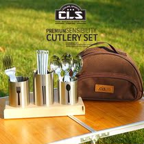 Outdoor camping tableware 17-piece set stainless steel 4 chopsticks 4 spoons 4 fork 1 tableware set picnic storage bag