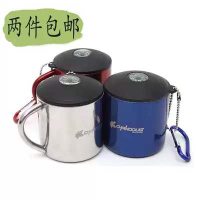 Outdoor camping mountaineering travel portable covered with covered mini water cup stainless steel double coffee cup with lid