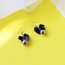 Spot hand-made original design soft sister black bow silver bell dark black sister paper daily earrings earrings female