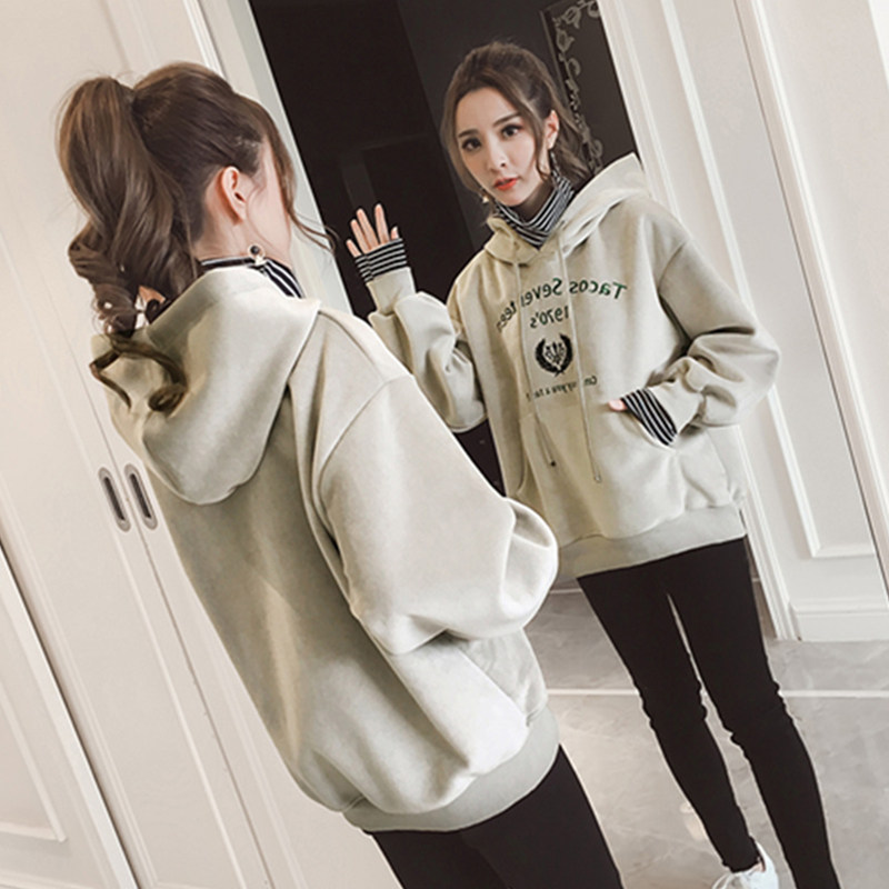 Autumn and winter new Korean version of the tide brand loose hooded double-sided gold velvet sweater women's plus velvet thick top student jacket