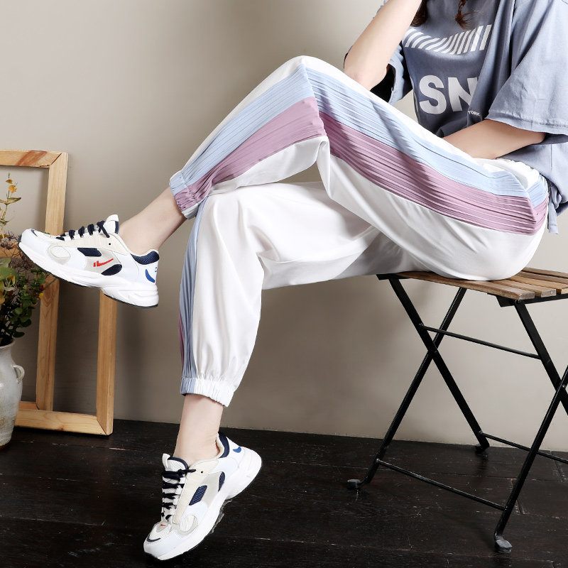 Korean Version Tide Card Ice Tow Foot Sports Pants Women Summer Thin Money Loose Light Cage Pants 90% Casual Snowspun Broadlegged Pants