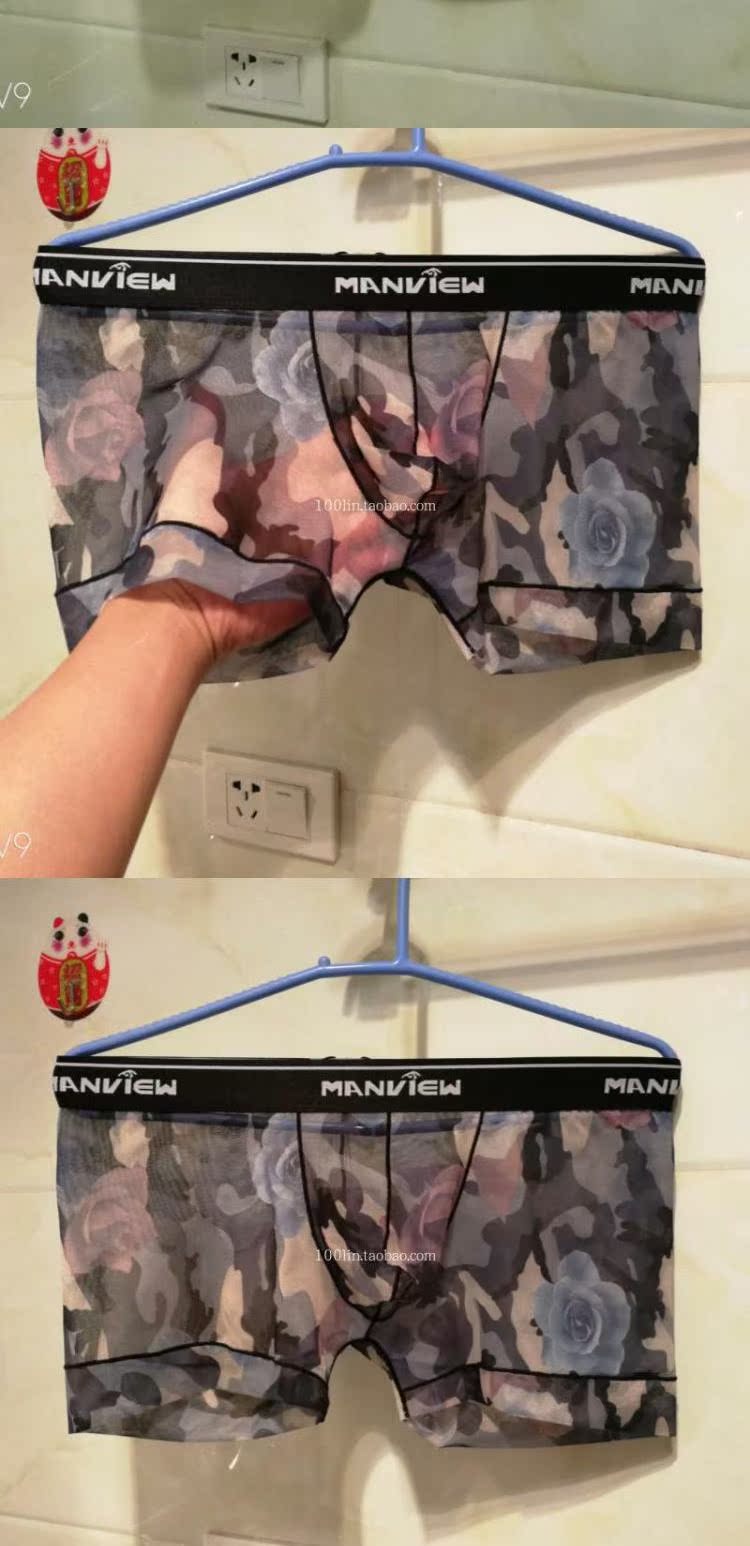 Đồ lót nam trong suốt gợi cảm nụ lưới mắt trong suốt boyshort siêu mỏng hoa hồng lưới đồ lót gợi cảm quần chip nam