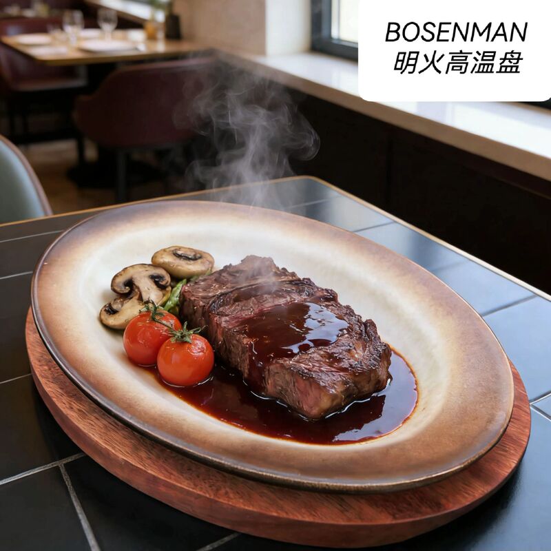 Heat-Resistant Ceramic Plate for Open Flame, Suitable for Western Restaurant Ovens, Steak Plate, Tomahawk Steak, Oval Fish Plate