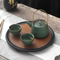 Imitation ancient ceramic Gongfu tea suit Chinese upscale tea lifting beam pot home light lavish dry tea tea tray small tea set