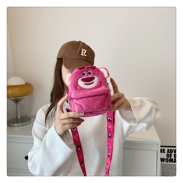 Детская сумка на ремне 两用小熊儿童斜挎包女孩毛绒可爱宝宝包包出游女童零钱单肩手机包