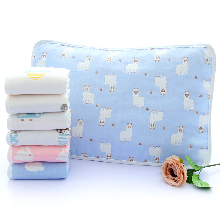 Bông gạc sáu lớp Jacquard trẻ em Gối mồ hôi trẻ em mẫu giáo mềm mẫu đơn Gói bán buôn khăn gối