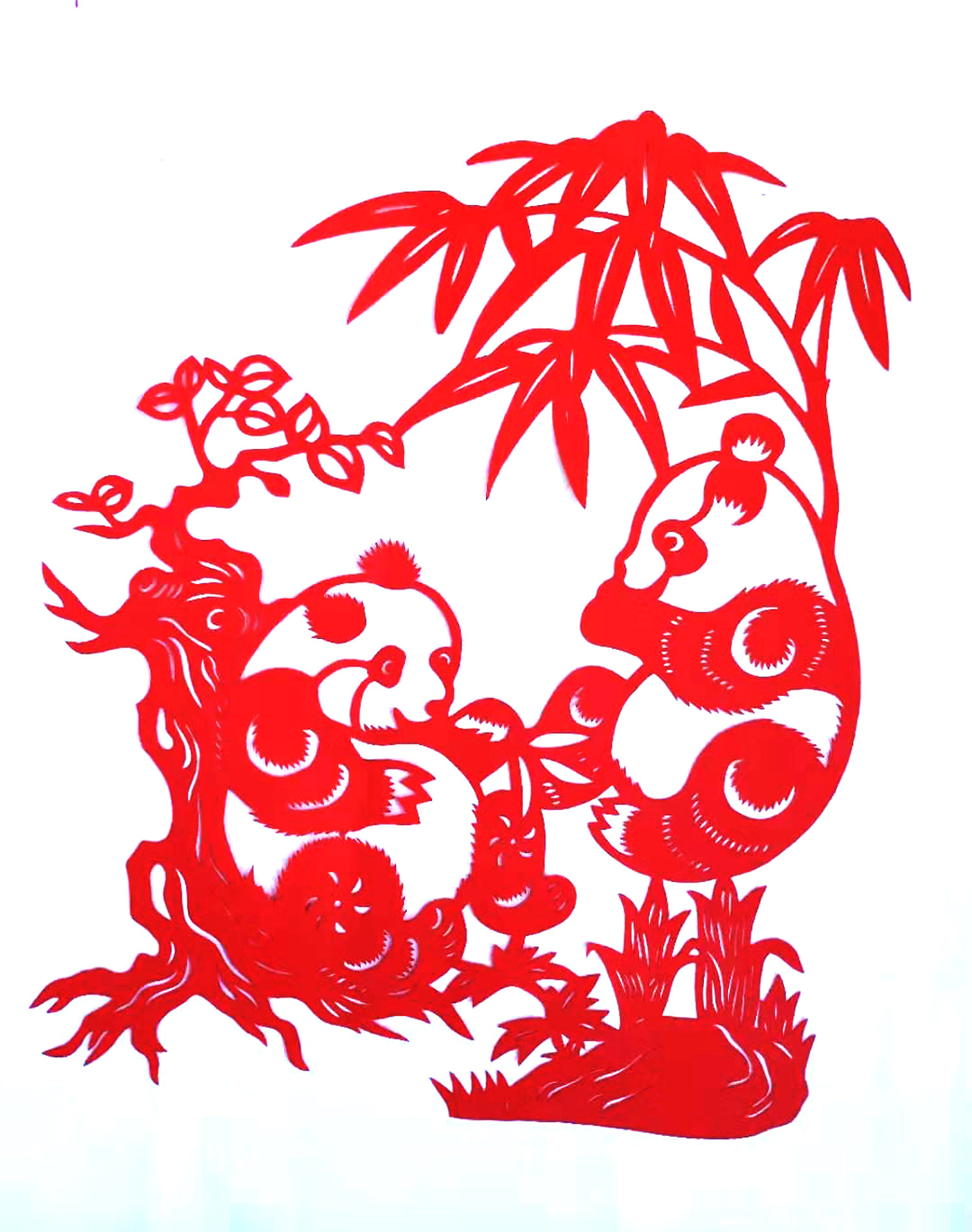 Panda paper-cut window flowers pure handmade flowers birds paper-cut giant panda traditional art paper-cut window flowers handmade panda