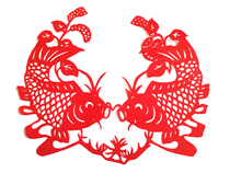 Fish Red paper-cut window flower New Year New Year auspicious festive decoration living room glass door paste big red paper to fish