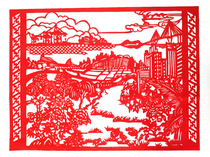 Picturesque tree peony building paper-cut window flower pure handmade double-sided red rice paper unit community decoration propaganda poster