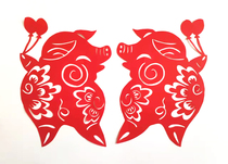 Zodiac pig red paper-cut window flower sticker decoration living room background wall students children toddler pure handmade red rice paper
