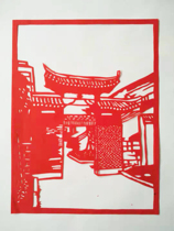 Building red paper cut window flower sticker decorative painting pure handmade double-sided red rice paper 15*20 centimeters house small size