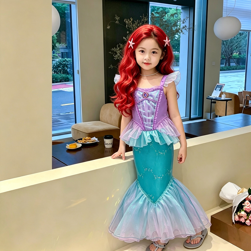 Mermaid Ariel Princess Dress for Girls, Summer Trendy and Beautiful Beach Play Dress, Mermaid Sequin Fishtail Dress Mermaid Ariel Princess Dress for Girls, Summer Trendy and Beautiful Beach Play Dress, Mermaid Sequin Fishtail Dress