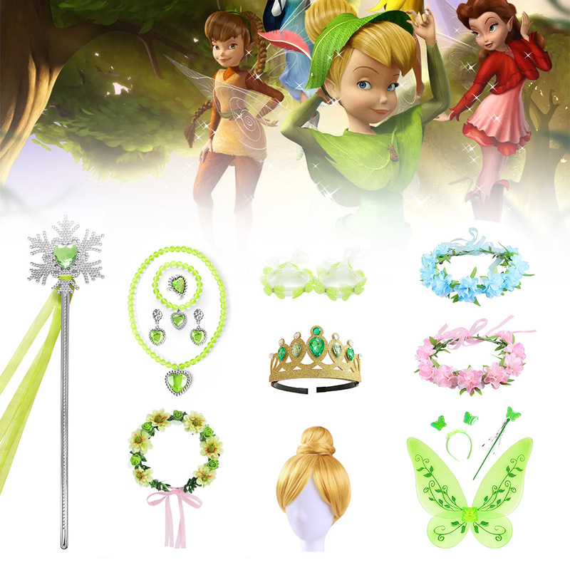 Girls' Fairy Accessories Set Tinkerbell Princess Dress Accessories Performance Jewelry Wings Wig Fairy Wand Garland