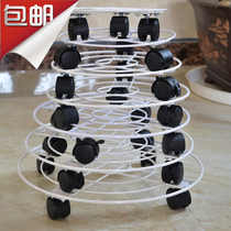 Movable rotating household flower pot stand wooden barrel frame brake universal wheel tray shelf base with roller