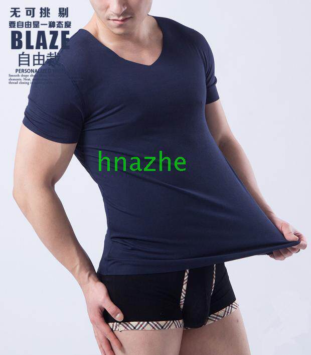 Know Peak Bamboo Fiber Men's No Marks Short Sleeves T-shirt Vest Old Man V Collar Bottom Sweatshirt Bamboo Charcoal Fiber 1115