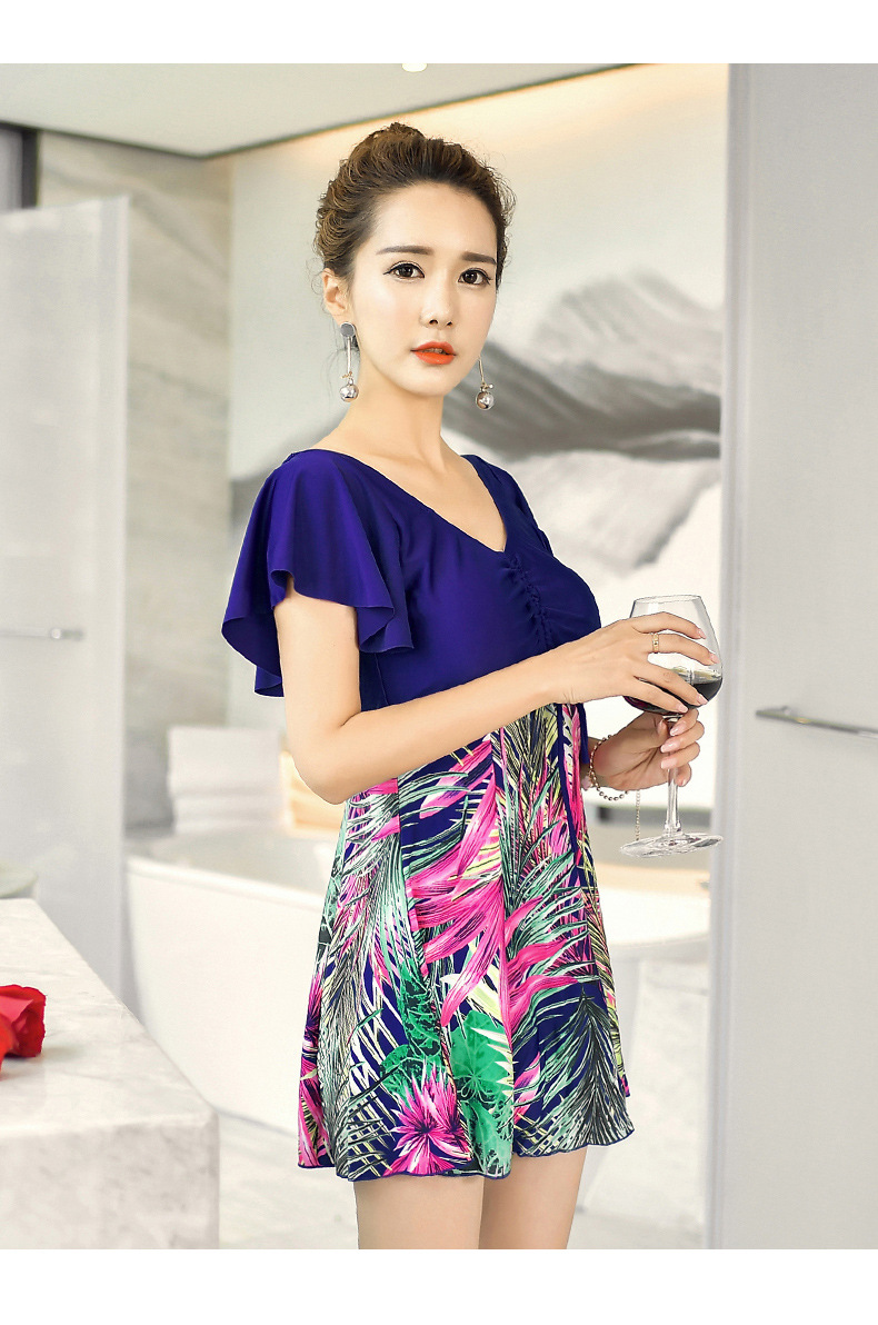 Suối nước nóng phiên bản Hàn Quốc của những bộ đồ bơi nữ một mảnh bảo thủ cỡ lớn được may mỏng in họa tiết thời trang phẳng cho mẹ bơi đồ bơi liền thân tay dài