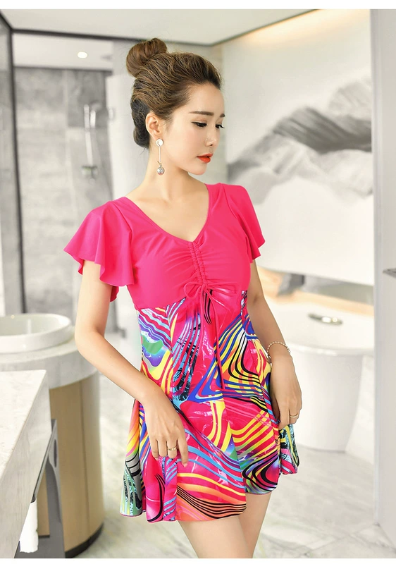 Suối nước nóng phiên bản Hàn Quốc của những bộ đồ bơi nữ một mảnh bảo thủ cỡ lớn được may mỏng in họa tiết thời trang phẳng cho mẹ bơi