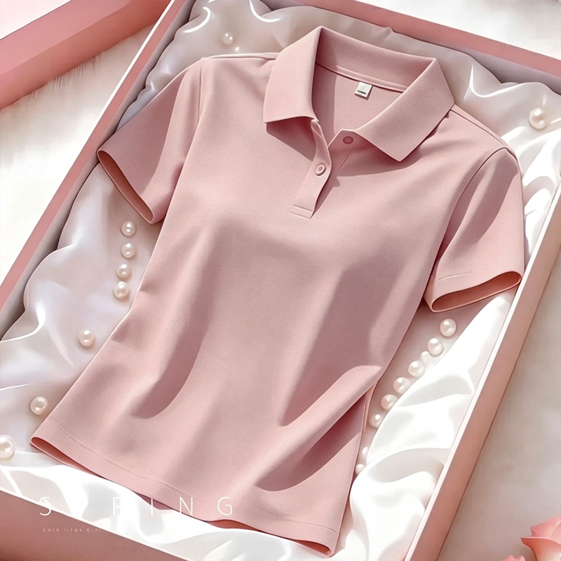 High-End, Cool-Feeling Short-Sleeved Polo Shirt for Women, Summer New Style, Casual T-Shirt with Turn-Down Collar High-End, Cool-Feeling Short-Sleeved Polo Shirt for Women, Summer New Style, Casual T-Shirt with Turn-Down Collar