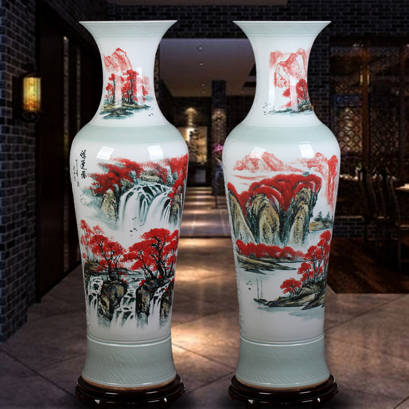 Jingdezhen Ceramics Large Vase Special Hand Painted Green Flower Landscape Peony Hotel Living Room With New Room Decoration Swing