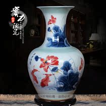 Jingdezhen ceramic vase high-end hand-painted blue and white landscape floor-to-ceiling large living room home decoration gift ornaments
