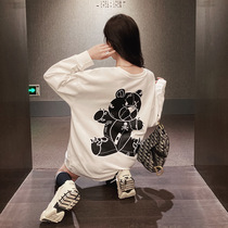 Sweater womens spring and autumn thin section loose and lazy mid-length round neck super fire cec bear cartoon temperament fried street tide ins